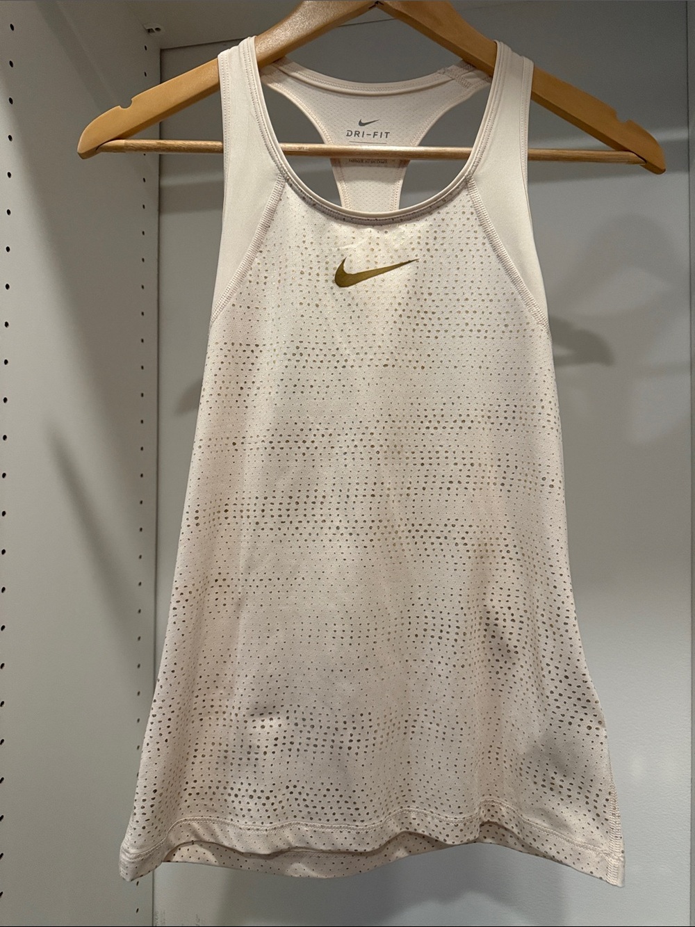 Nike NWOT Cream Racerback Dri-FIT Tank with Gold Swoosh